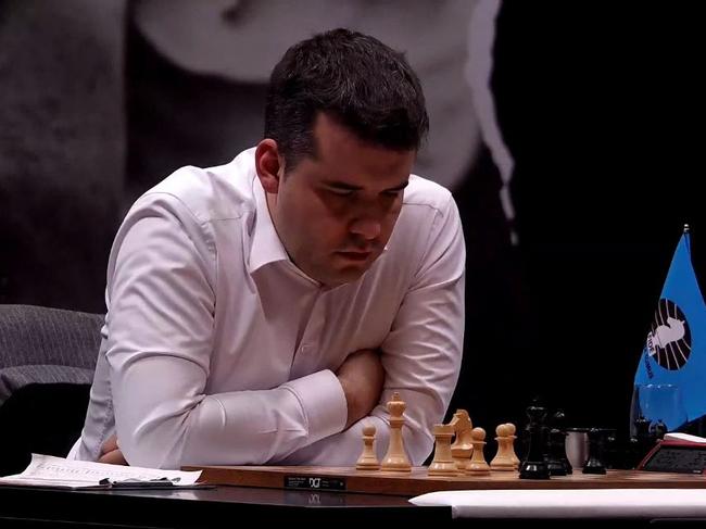 Ian Nepomniachtchi turned bright red when he thought he had thrown away the win. Picture: Chess.com