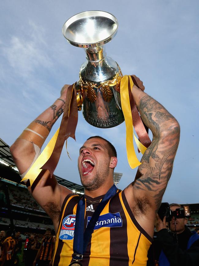 Lance Franklin with the premiership cup in 2013. Picture: Quinn Rooney/Getty Images.