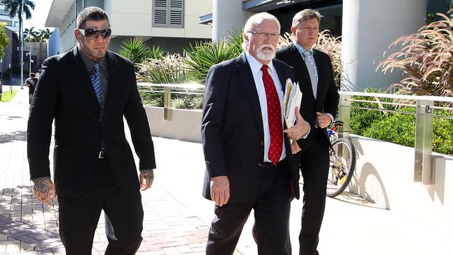 Hannay leaving Southport Court with Teamo after he faced charges surrounding the infamous Broadbeach Brawl.