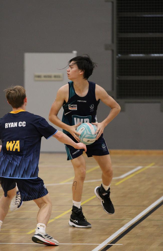 Netball action at QISSN 2024 held in Townsville. (Boys) Ryan Catholic College v Mt Maria College