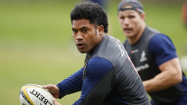 Tatafu Polota-Nau in action during a Wallabies training session at Scotch College.