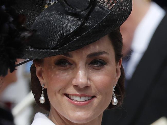 Spain's Queen Letizia and Britain's Kate, the Duchess of Cambridge leave the Order of The Garter Service at Windsor Castle in Windsor, Monday, June 17, 2019. Windsor Castle plays host to the annual Order of the Garter Service, held in St. George's Chapel, which celebrates the traditions and ideals associated with the Most Noble Order of the Garter, the oldest surviving order of chivalry in the world. (AP Photo/Frank Augstein, Pool)