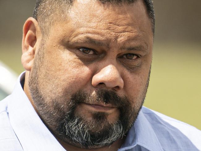Jury visit to various sites in relation to the Robert Sabeckis murder at Gull Rock car park - the alleged killer, Paul Beveridge Maroroa (light blue shirt) surrounded by security and legal representatives at Gull Rock car park, Tuesday November 12, 2019 - pic AAP/MIKE BURTON