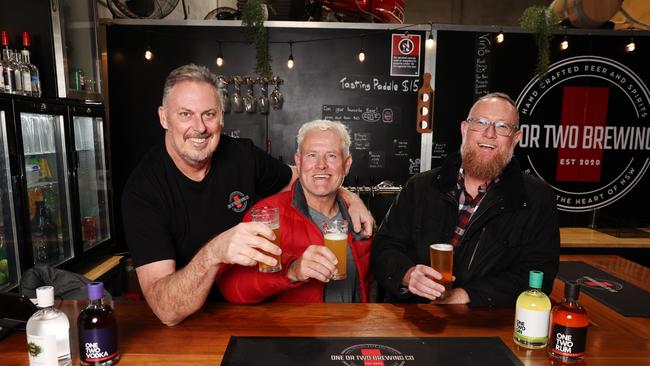 Gary Sienkiewicz, Damian Meehan and Christopher Evans pictured at One or Two Brewing Co in Dubbo. Picture: Rohan Kelly