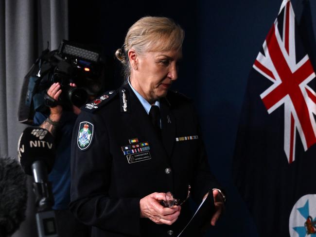 BRISBANE, AUSTRALIA - NewsWire Photos - FEBRUARY 20, 2024.Queensland Police Commissioner Katarina Carroll announces her resignation at the QPS headquarters in Brisbane. Picture: Dan Peled / NCA NewsWire