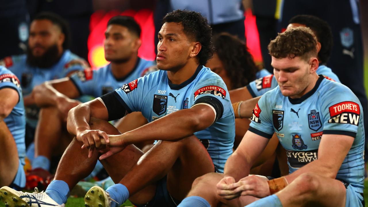 Blues players dejected at full-time (Photo by Chris Hyde/Getty Images)