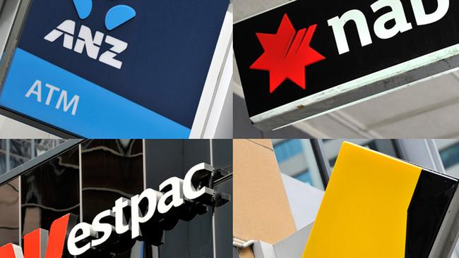 A composite image of signage of Australia's 'big four' banks ANZ, Westpac, the Commonwealth Bank and the National Australia Bank. Picture: AAP