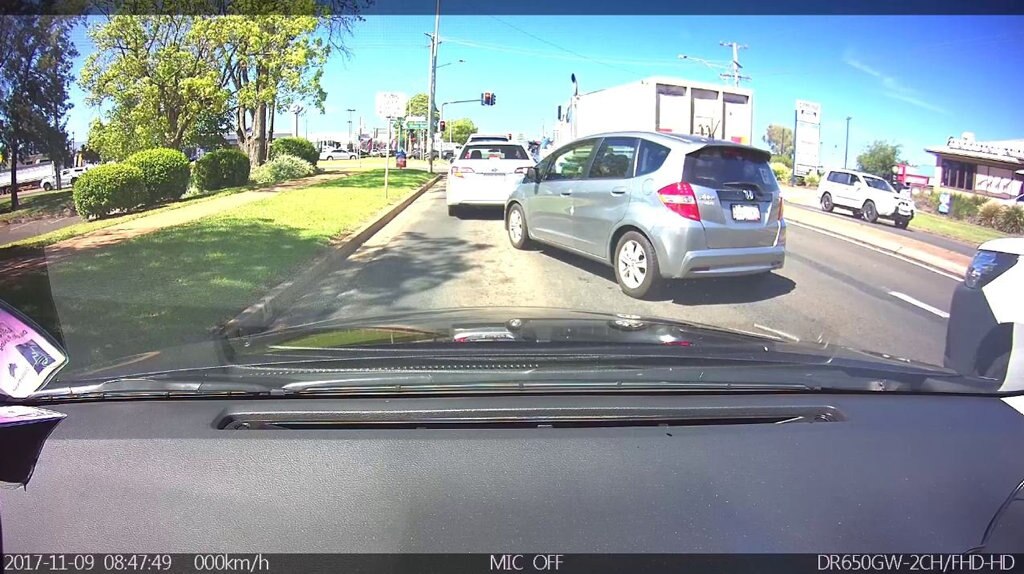 Dash-cam footage has captured a driver's maneuver on a busy Toowoomba intersection. Picture: Contributed