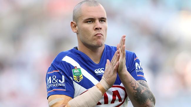 SYDNEY, AUSTRALIA — JUNE 12: David Klemmer of the Bulldogs watches on during the warm-up before the round 14 NRL match between the Canterbury Bulldogs and the St George Illawarra Dragons at ANZ Stadium on June 12, 2017 in Sydney, Australia. (Photo by Mark Kolbe/Getty Images)