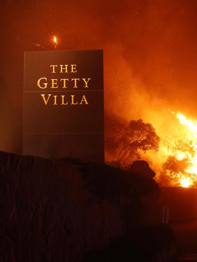 The Getty Villa art museum is threatened by the flames of the wind-driven Palisades Fire in Pacific Palisades, California. Picture: David Swanson / AFP.