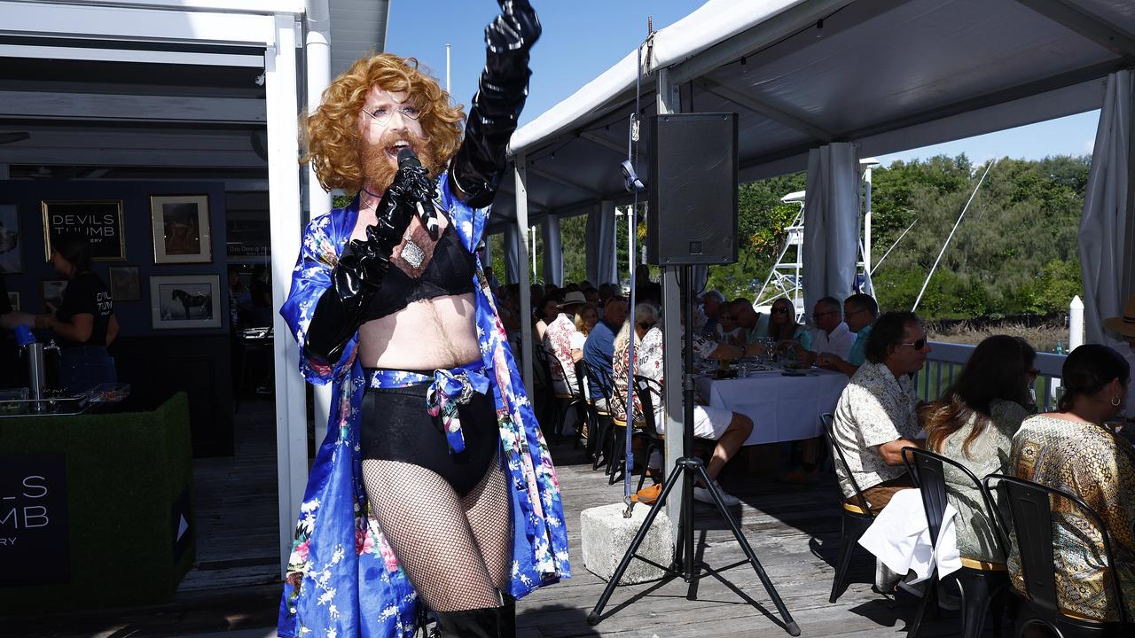 Gingezilla from Popcorn Caberet entertained the crowdi at the Longest Lunch, part of the Port Douglas festival, held at Hemmingways Brewery at the Crystalbrook Marina, Port Douglas. Picture: Brendan Radke