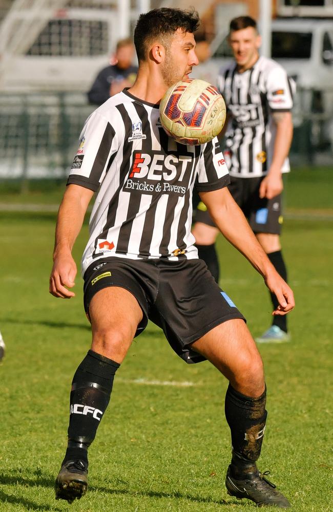 Adelaide City’s Anthony Costa in last year’s finals series. Picture: AAP Image/Morgan Sette