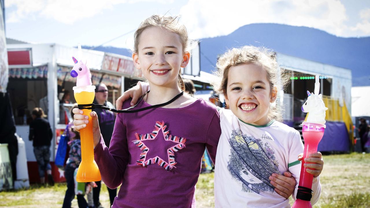 Emiliana Smith 8 and Evie Steele 6 of Hobart at the Hobart Mega Carnival. Picture Chris Kidd