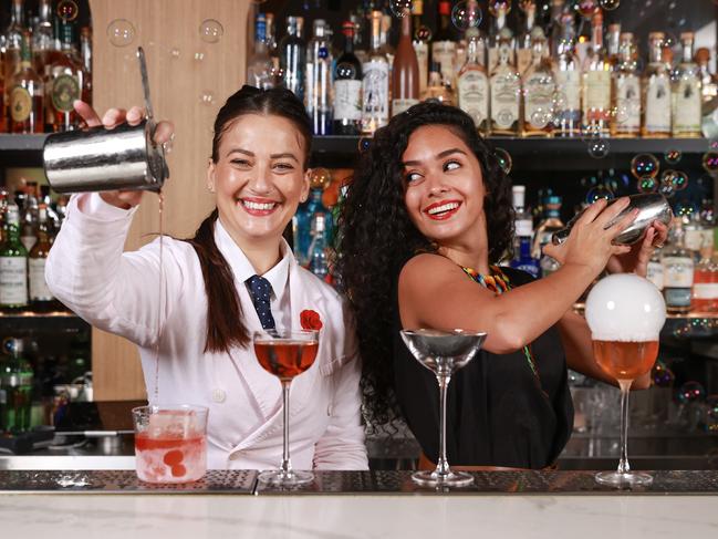 Bar tenders Sarah Proietti and Irene Diaz at Maybe Sammy. Picture: Justin Lloyd