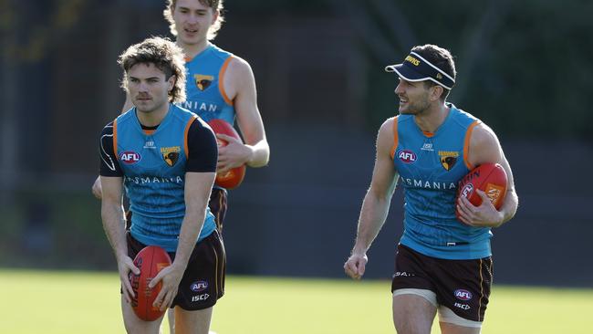 Breust (right) says his body is in good shape and he’s preparing to play a full game against Western Bulldogs on Friday night. Picture: Michael Klein