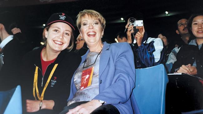 Jess Adamson and Jane Doyle watching Cathy Freeman’s 400m at Sydney in 2000.