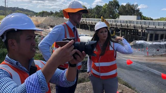 Transport Minister Mark Bailey and Gaven MP Meaghan Scanlon on a site tour of work on the M1 upgrade.