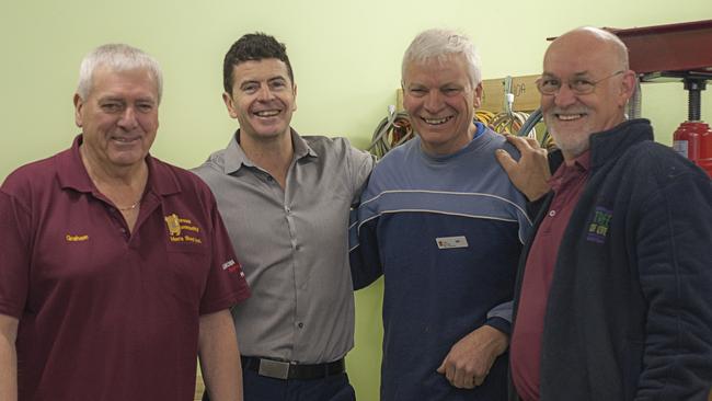 DO SOMETHING DAY L-R – Graham Withers (Shed Secretary), Peter Norris (Corowa RSL), Ian Carrington (Shed Treasurer) and Lynn Fredericks (Shed President)