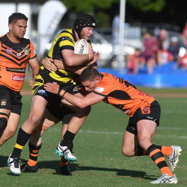 Townsville A grade Rugby League game between Centrals and Herbert River Crushers at Townsville Sports Reserve. Centrals Clancy Kerch and Crushers Brendan Devietti. Picture: Evan Morgan