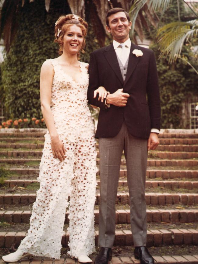 Diana Rigg as Tracy Bond and George Lazenby as James Bond on their wedding day in the 1969 James Bond movie, On Her Majesty's Secret Service.