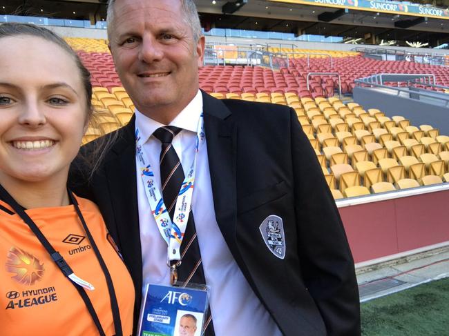 Former Brisbane Roar boss Mark Kingsman and his daughter in 2017. Photo: Twitter