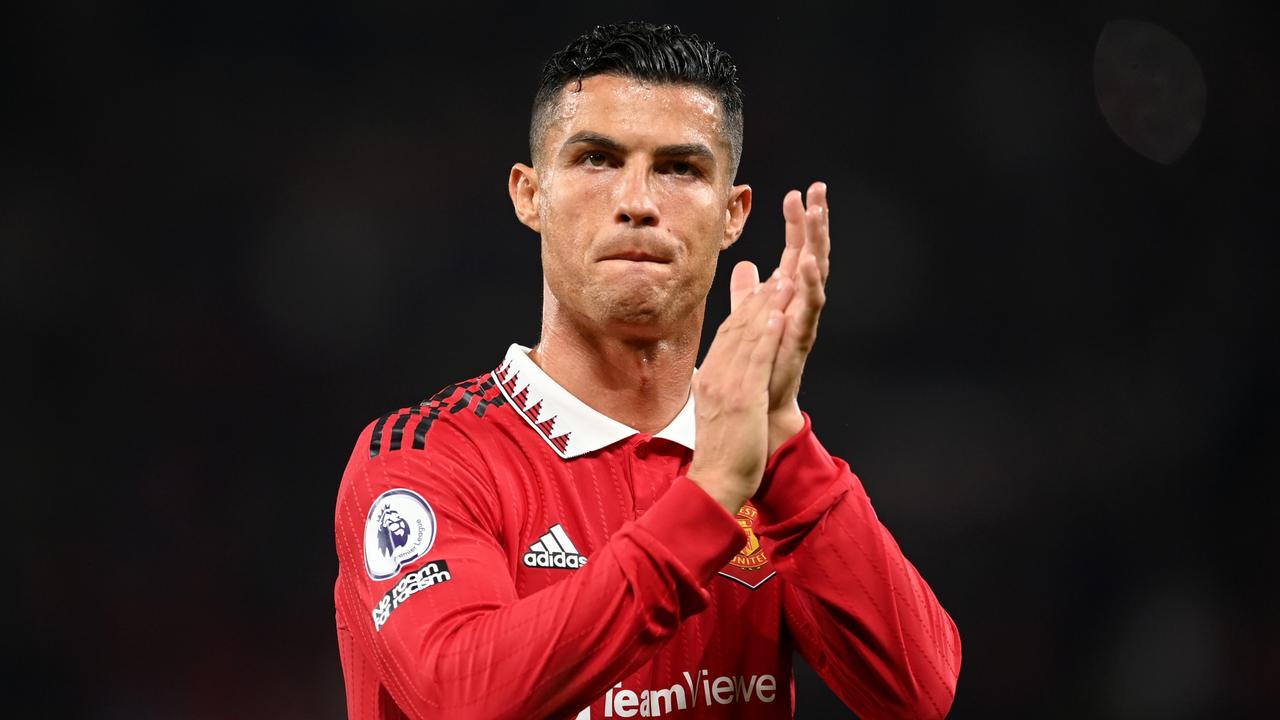 MANCHESTER, ENGLAND - AUGUST 22: Cristiano Ronaldo of Manchester United applauds the fans following victory in the Premier League match between Manchester United and Liverpool FC at Old Trafford on August 22, 2022 in Manchester, England. (Photo by Michael Regan/Getty Images)