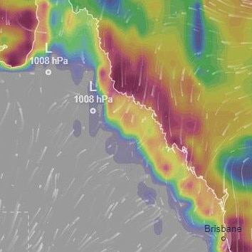 Most of Queensland's east coast is on alert for dangerous storms today. Picture: Ventusky