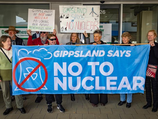 Protesters rally against the proposed nuclear power station. Picture: Jake Nowakowski