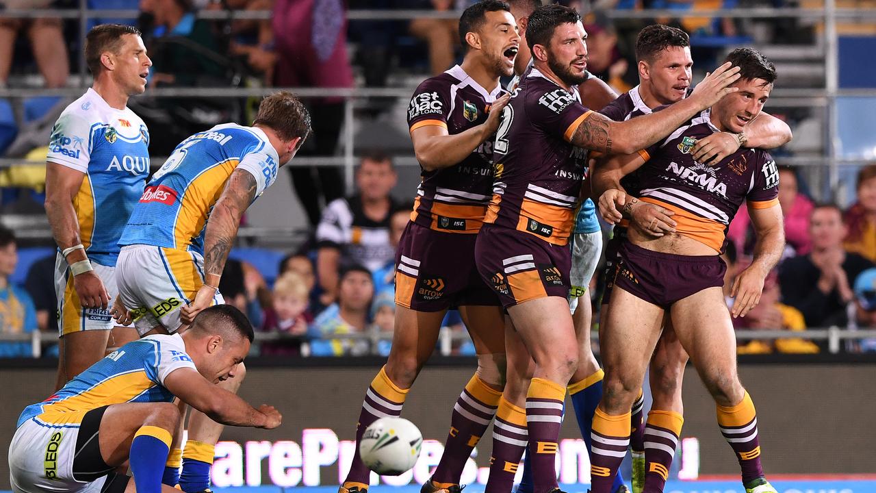 The Broncos cemented their big brother status against the Titans in their 2017 massacre at Cbus Super Stadium in Robina. Picture: AAP Image/Dave Hunt