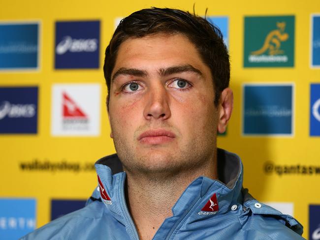 PERTH, AUSTRALIA - SEPTEMBER 15: Rob Simmons adddresses the media during an Australian Wallabies media session at the WA Rugby Centre on September 15, 2016 in Perth, Australia.  (Photo by Paul Kane/Getty Images)