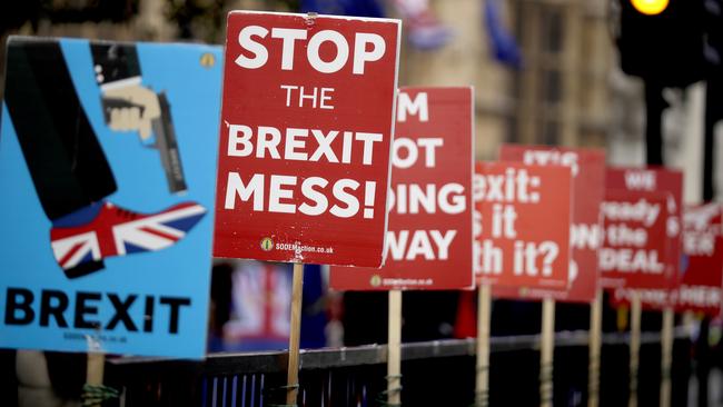 Placards by protesters placed outside government. Picture: AP.