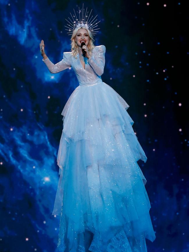 Kate Miller-Heidke performs the song Zero Gravity during the Eurovision Song Contest 2019 final, atop a 25-foot pole. The song which Allison Bell Picture: Jack GUEZ/AFP