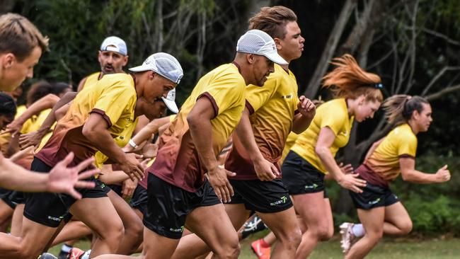 The First Nations Rugby Sevens men’s and women’s squad in training Pic: Rugby Australia