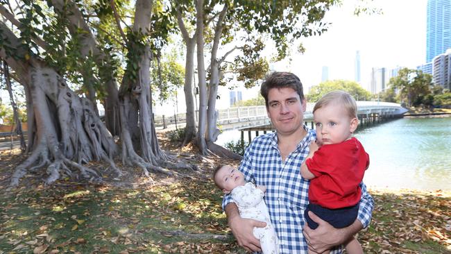 Isle of Capri resident Mr Grant Kindt with his children Henry, aged 2 months, and Edward, 2. Picture: Mike Batterham