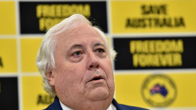 Clive Palmer of the United Australia Party speaks to the media in Melbourne. Picture: NCA NewsWire / Nicki Connolly