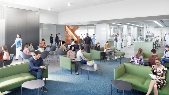 An artist’s render of a research lounge at the new ACMD building.