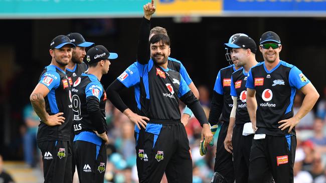 Rashid Khan was the Strikers’ big danger. Photo: AAP Image/Darren England