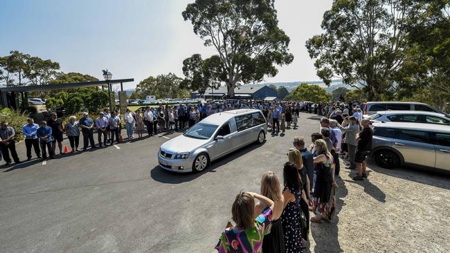 Mourners farewall Ron Selth in January. Picture: Roy VanDerVegt