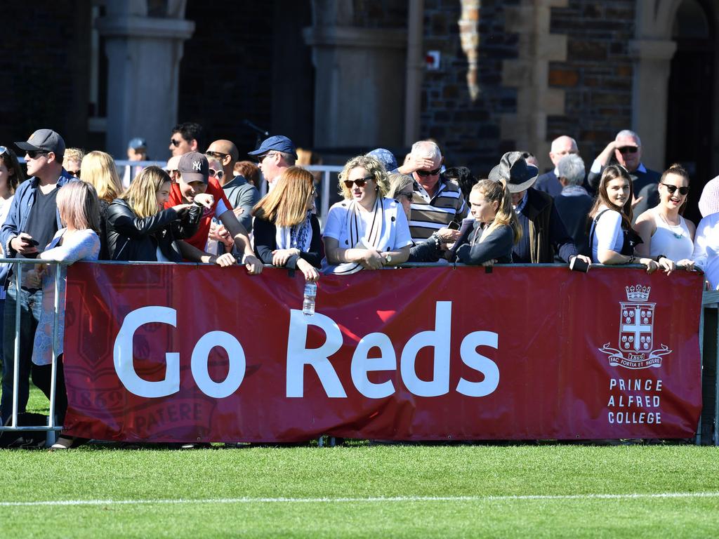 Prince Alfred College supporters at the intercol match against St Peters’s. Picture: AAP/ Keryn Stevens.