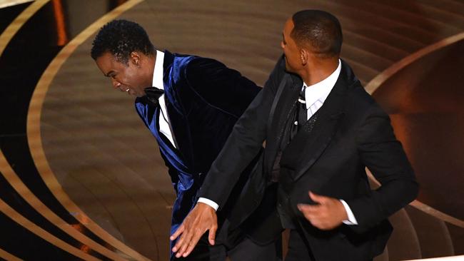 Will Smith slaps Chris Rock onstage during the 94th Oscars. Picture: Robyn Beck / AFP