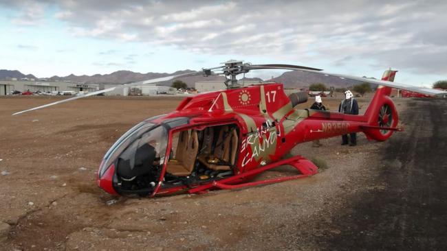Images of a Papillon Airways helicopter after it crash landed in Nevada in December 2022. A Barwon Heads family suffered serious injuries. They had been returning form a Grand Canyon sightseeing tour at the time of the accident.