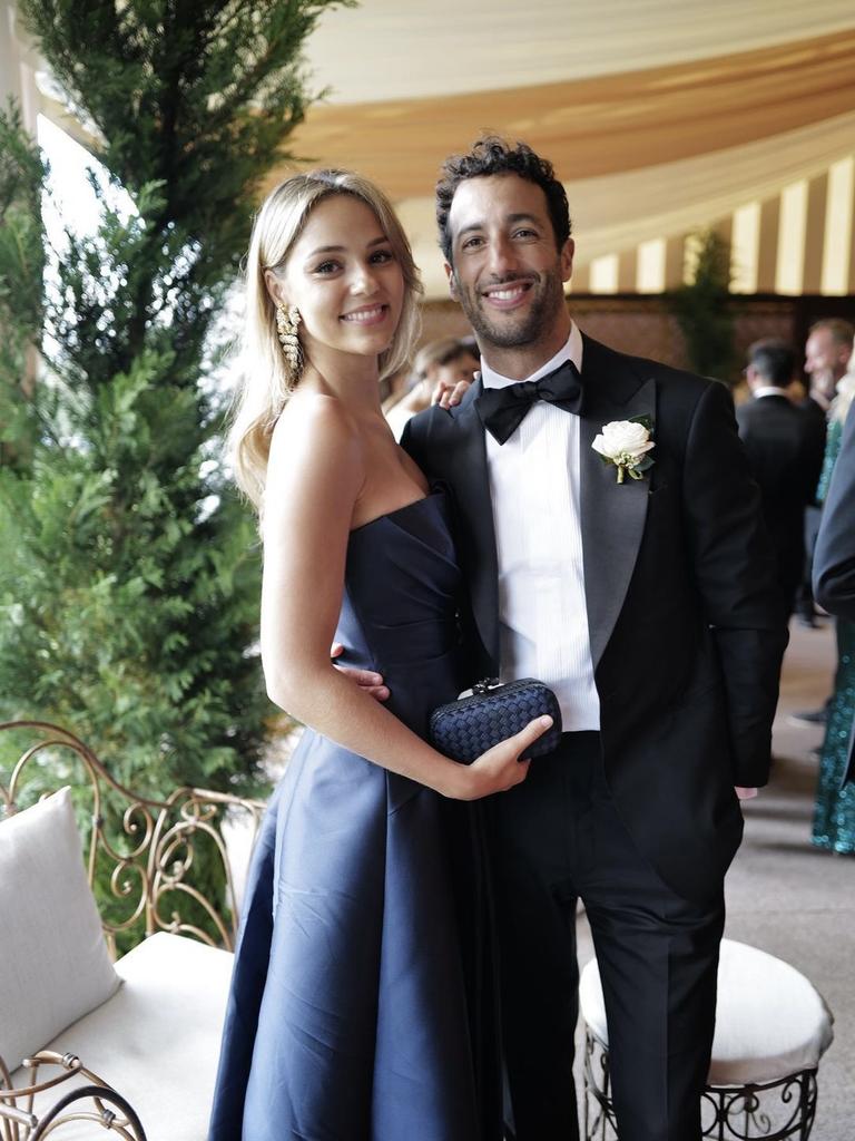 Ricciardo was in Italy over the Miami GP weekend, but it was for the wedding of friend Scotty James. Pictured with partner Heidi Berger. Photo: Instagram