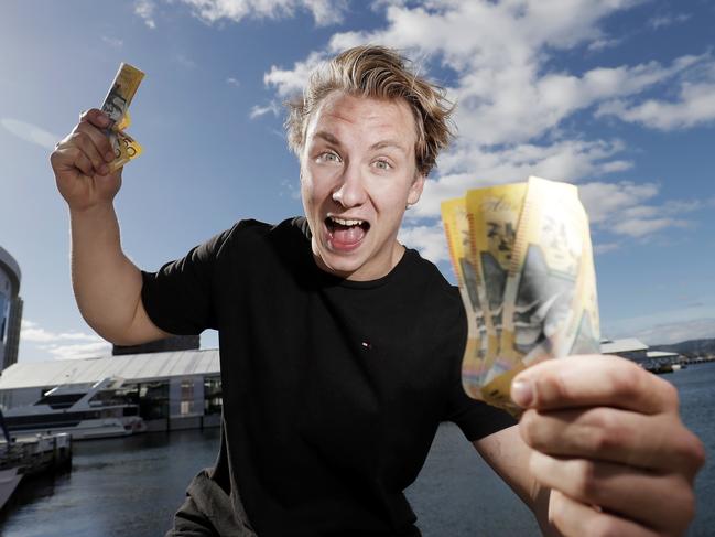 Cash Grab. Ewan Favretto of Hobart who has just won $15,000 in the Mercury's cash grab competition. Picture: RICHARD JUPE