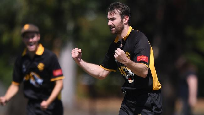 Marcus Berryman celebrates one of his 34 wickets last season. Picture: Julian Smith