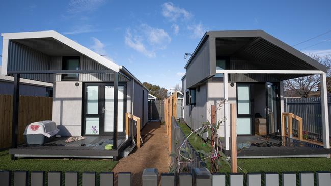 The first six tiny houses, providing homes for homeless people in Melbourne's inner-west. Picture: Launch Housing.