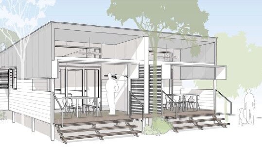 The design of a QBuild one bedroom dwelling as part of a duplex to be built by the state government. Picture: Supplied.