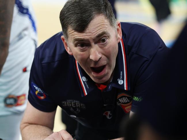 Mike Wells, head coach of the 36ers, during the 2025 NBL Play-In tournament. Picture: Daniel Pockett/Getty Images