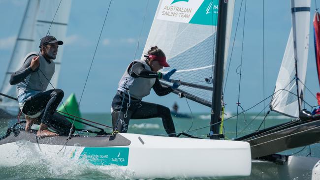 Jason Waterhouse & Lisa Darmanian at the NACRA World Sailing Championships. 12 February 2016 . Picture: Laurens Morel