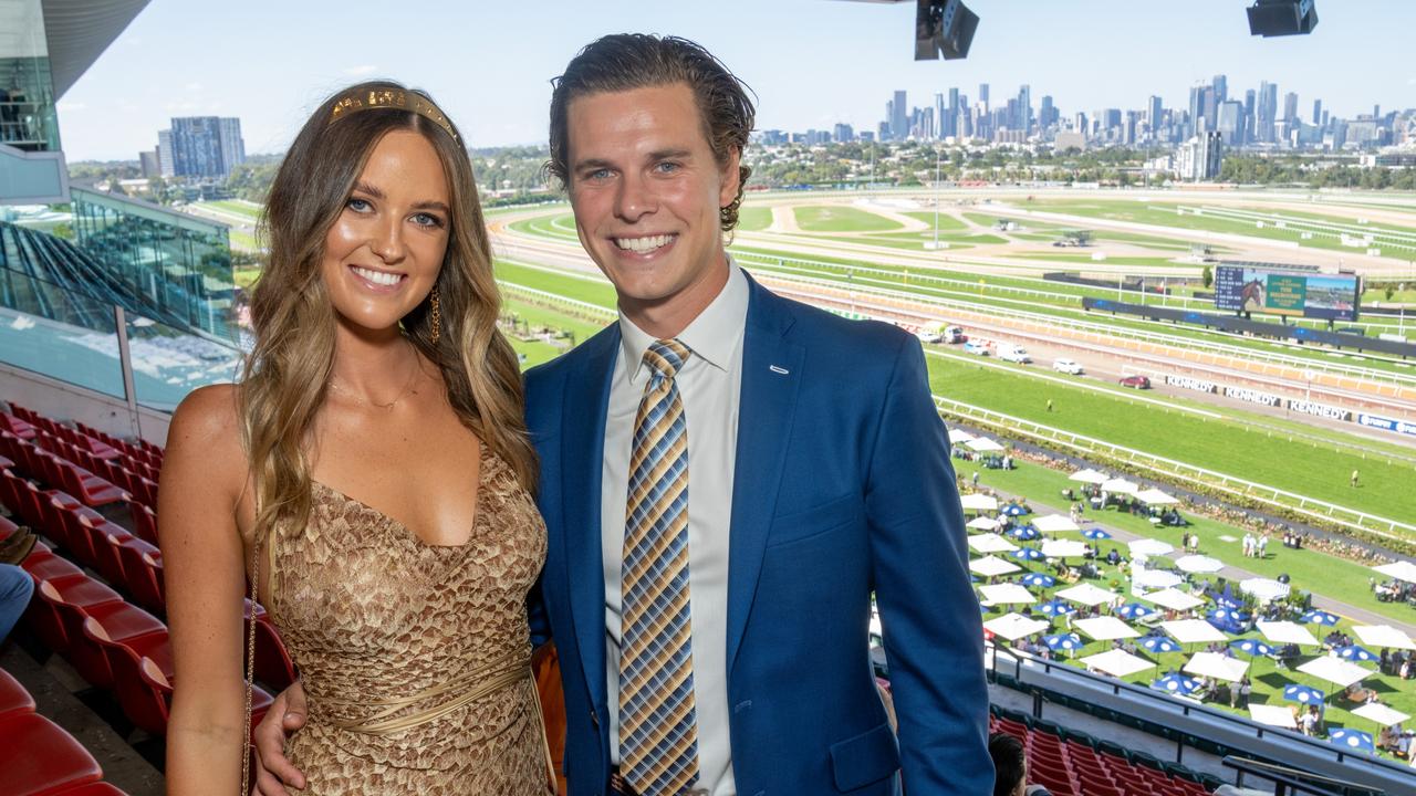 Ruby Brownless and Josh Wallis at the All Star Mile raceday at Flemington Racecourse on March 19, 2022 in Flemington, Australia. (Jay Town/Racing Photos)