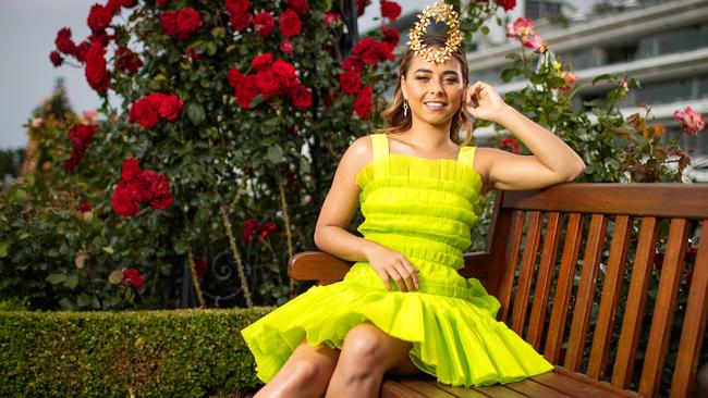 Bachelorette Brooke Blurton pictured at Flemington Racecourse for Oaks Day. Picture: Mark Stewart